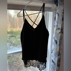 Elegant Black Lace Trim Cami Top